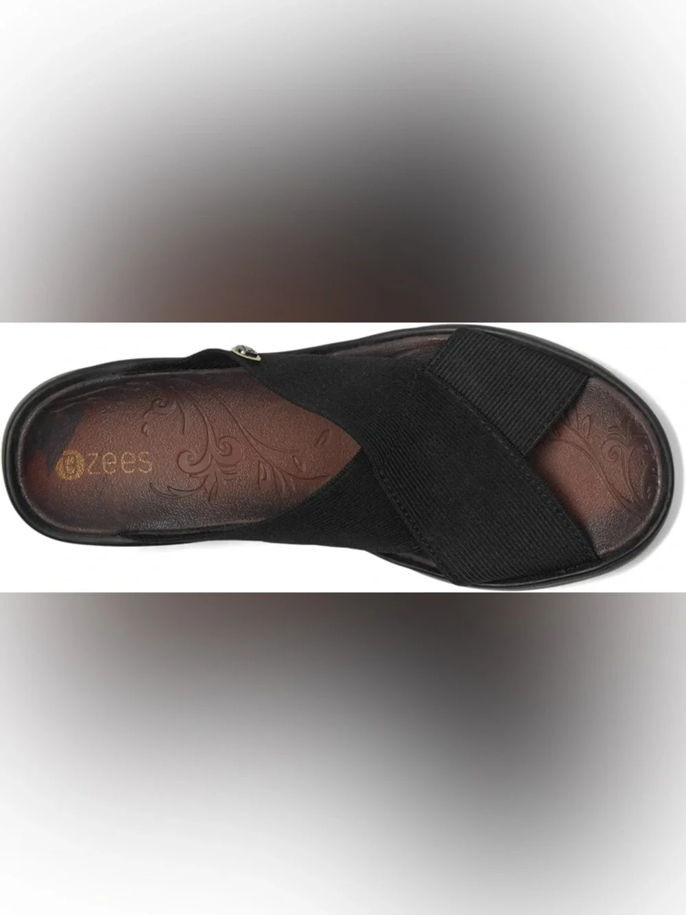 NWOT Bzees Black Cross-Strap Slip-on Sandal